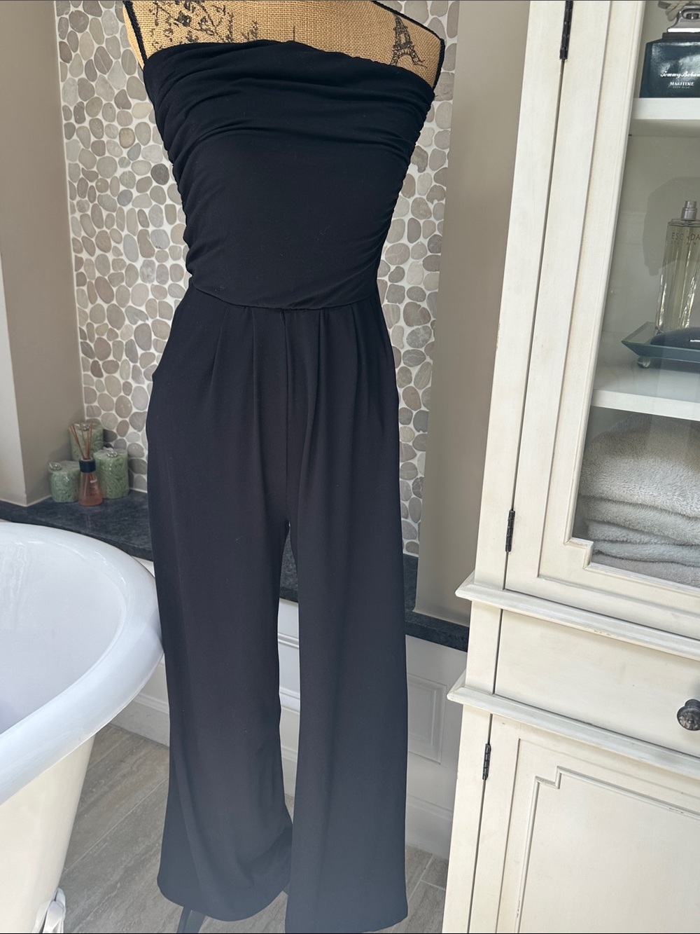 Poof Strapless Wide-Leg Jumpsuit in Black